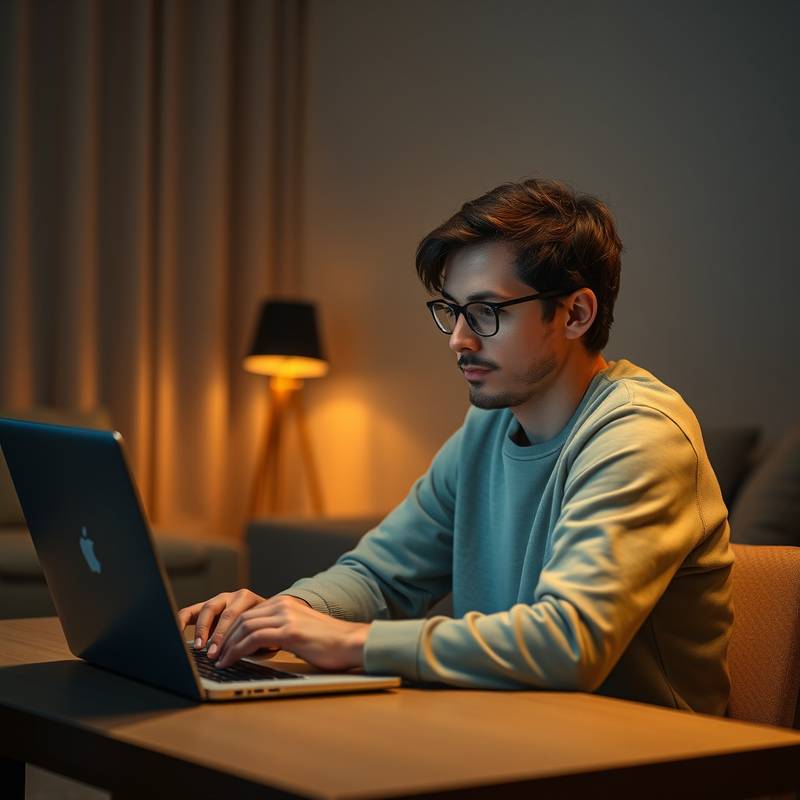 Iemand die ontspannen achter een laptop zit, klaar voor een online interview.